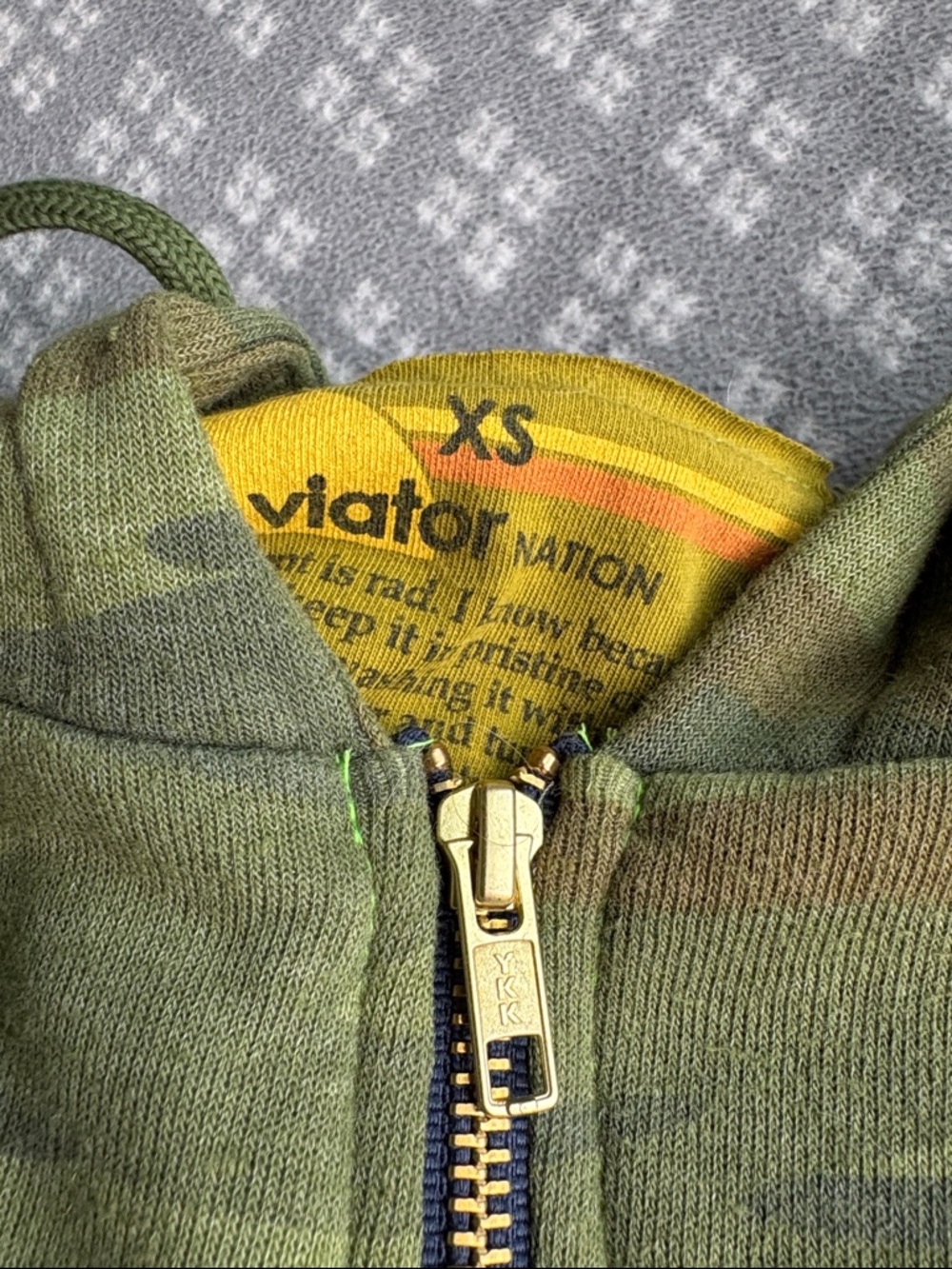 Aviator Nation Green Camo Zip Hoodie with Yellow and Blue Stripes - Picture 6 of 6